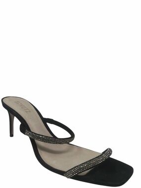 Schutz Taleen Black Crystal Strap Open Square Toe Heeled Mules 9 Evening
